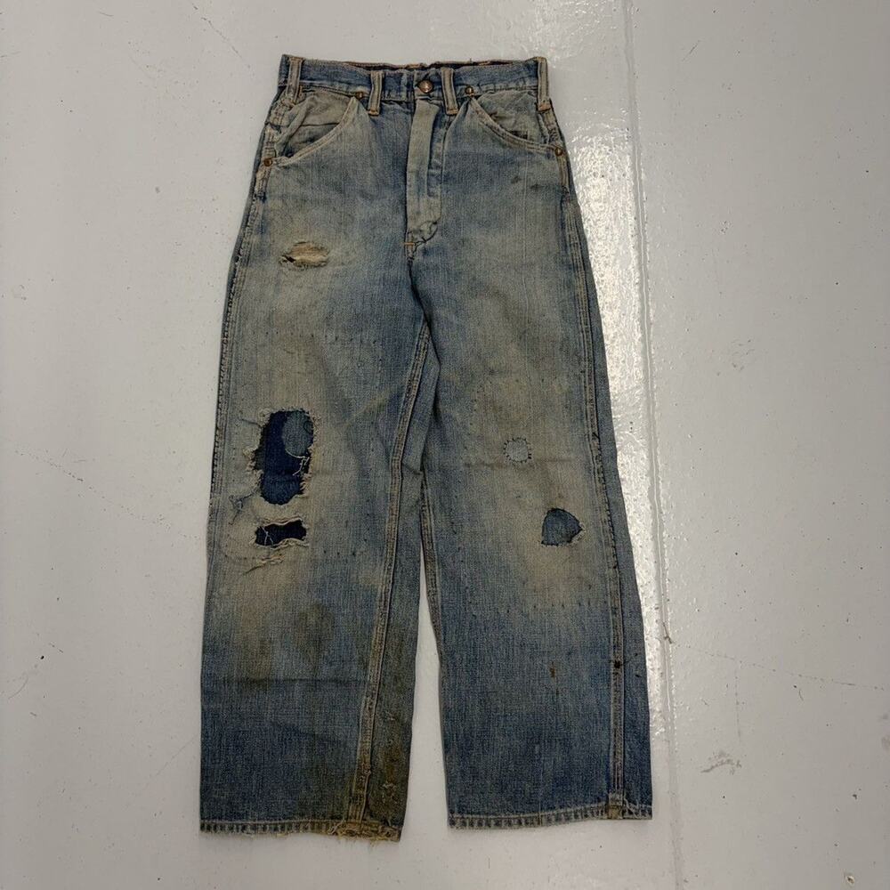 Vintage 60s Blue Gem Repaired Workwear Jeans 22x22